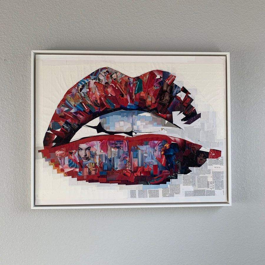 Framed Read My Lips original collage art by Whitney L Anderson