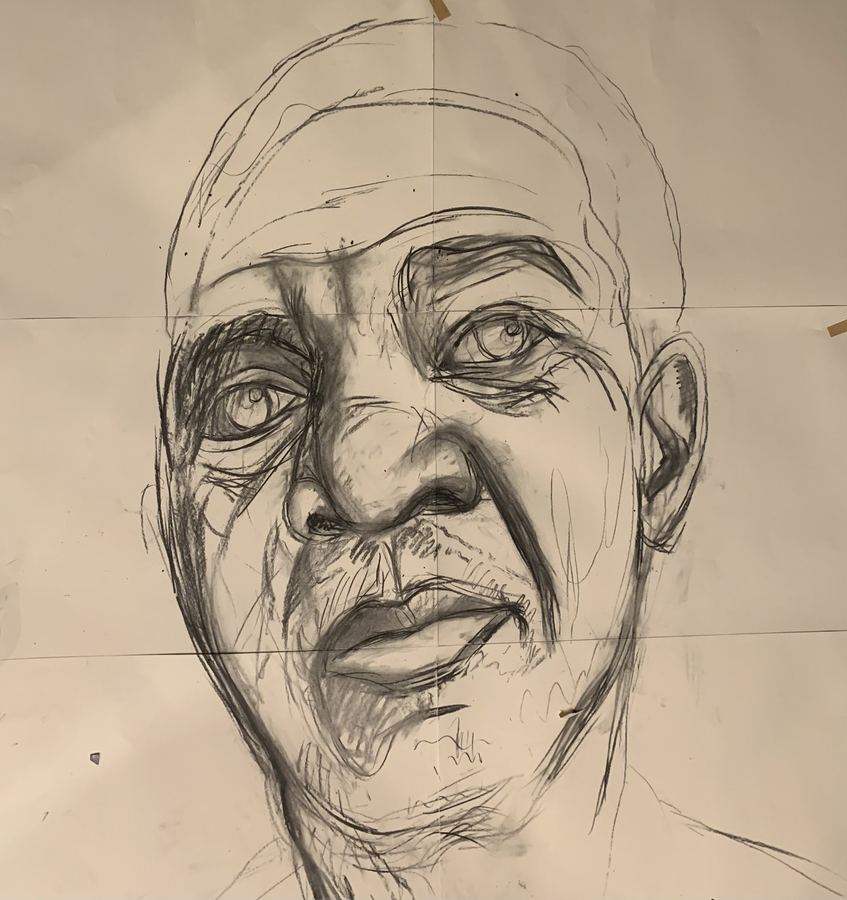 Pencil sketch of the Morgan Freeman portrait